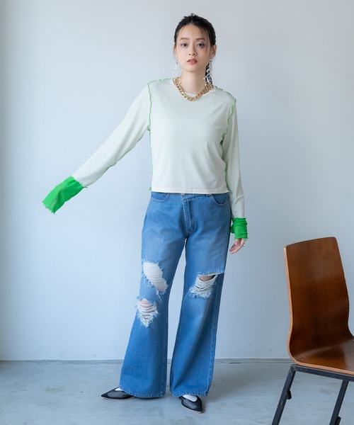 「bohmal」 長袖カットソー FREE ブルー レディース_画像2