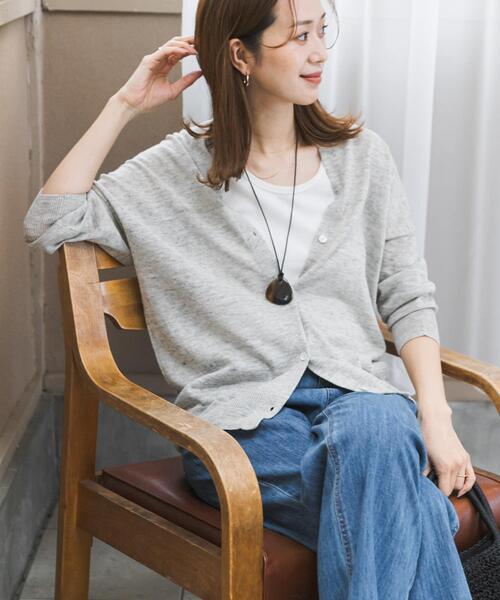 新品タグ付◉ L/BEIGE  DOORS リネンVネックカーディガン アーバンリサーチ ドアーズ URBAN RESEARCH DOORS リネンVネック