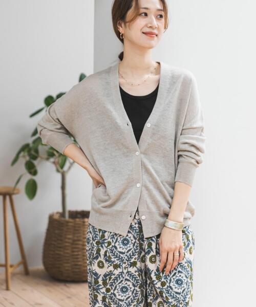 【美品】リネンカーディガン SHIPS any:〈手洗い可能〉リネン ミックス Vネック ショート シアー
