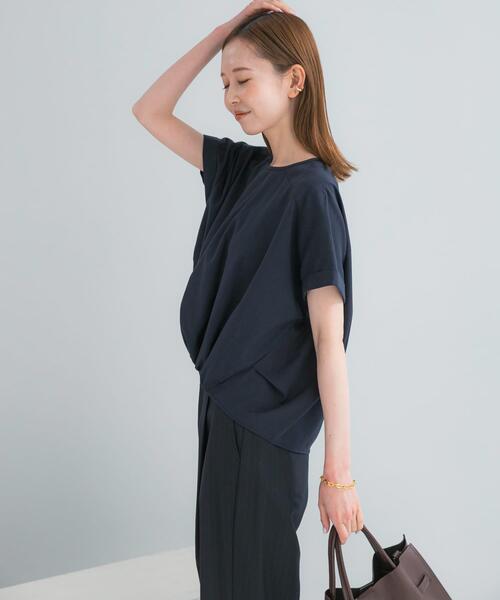 リネンシャツ ブラウス シャツ 半袖 リネン混ドルマンプルオーバー