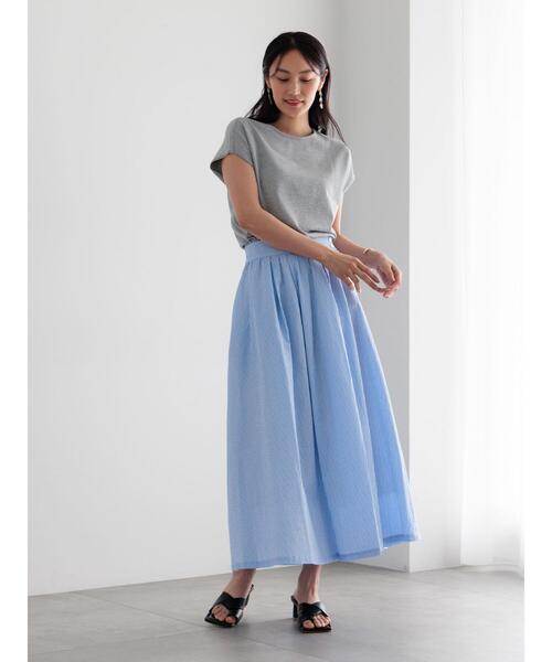 【新品未使用】ゴーシュセットアップ 長袖トップス&ロングスカートcolor濃紺 Te chichi（テチチ） ロング スカート シアサッカーサイドボタン