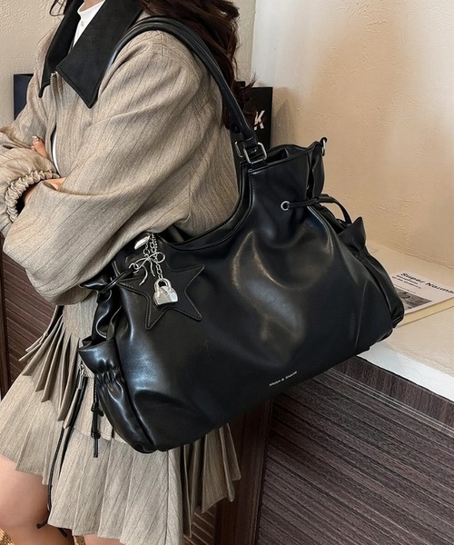 ショルダーバッグ バッグ 大容量2WAYフェイクレザーショルダーバッグ 