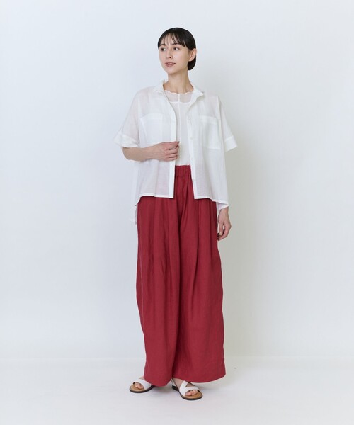LOISIR リネンシャツ ブラウス シャツ 半袖 エステル綿麻ローン