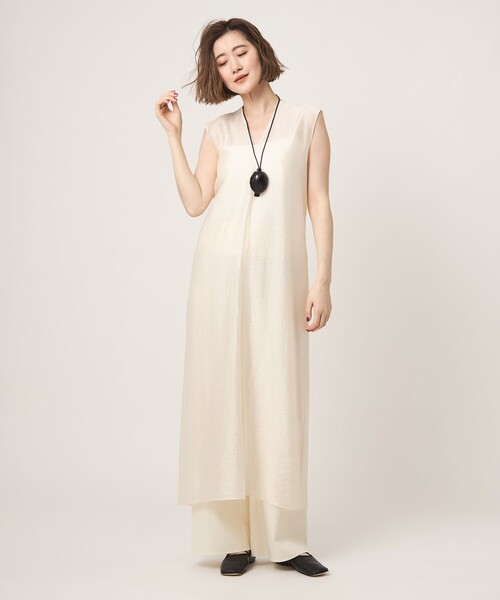 Conte コンテ シアーVネック ロングワンピース ベージュ 定価29700円 conte ワンピース 「conte」シアー Vネック ロングワンピース