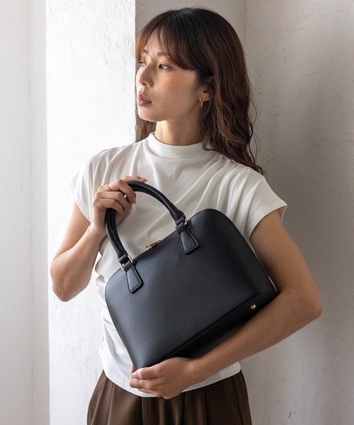 Falchi 2WAYハンドバッグ 型押し ブラック VitaFelice（ヴィータフェリーチェ） ハンドバッグ ラウンドファスナー