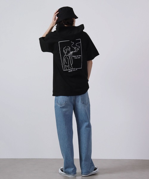 MODISH GAZE パーカー 線画 Just Relax半袖Tパーカー メンズ