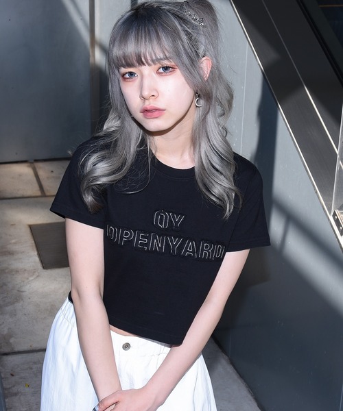 tシャツ 「OY/オーワイ」CUTTING PATCH LOGO CROP/カッティングパッチ ロゴ クロップ 半袖カットソー レディース