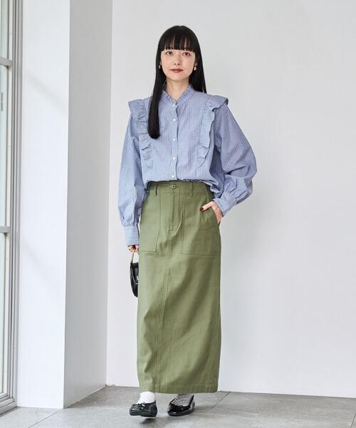 coen（コーエン） ブラウス シャツ ソフトタッチブロード縦フリル