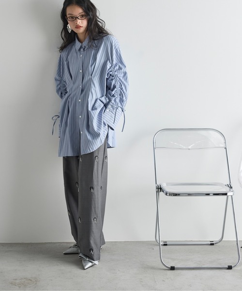 THE Yon ブラウス シャツ ドローストリングスリーブウエストタック