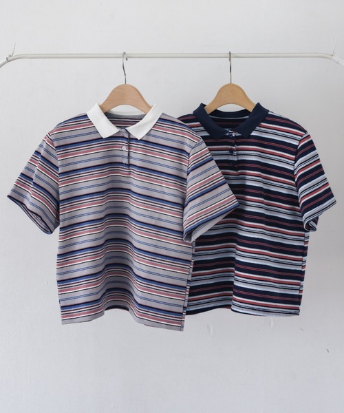 ポロシャツ multi border polo shirt/マルチボーダーポロシャツ