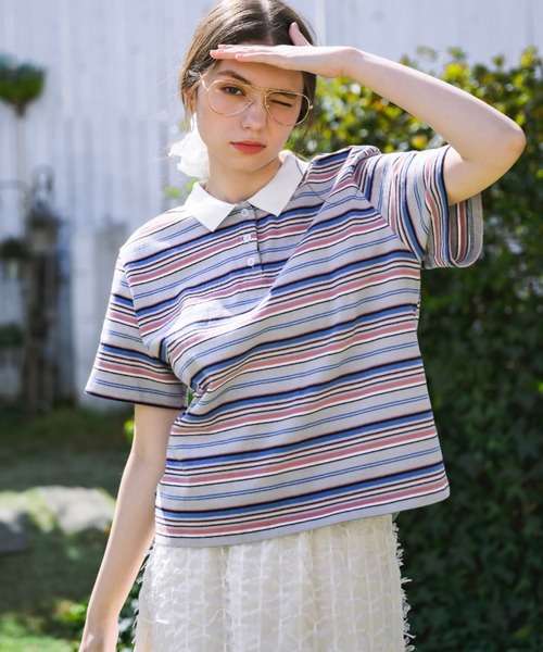 ポロシャツ multi border polo shirt/マルチボーダーポロシャツ