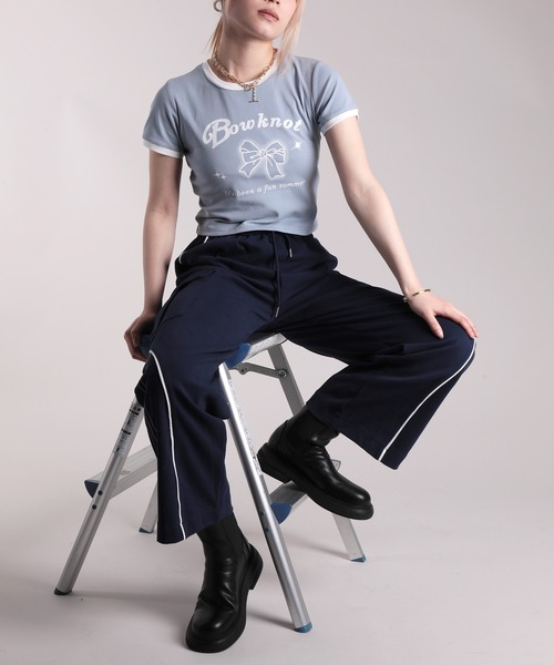 tシャツ コンパクトリボンリンガーTシャツ EM25s050「EIGHTHMONTH」 レディース コンパクトリボンリンガーTシャツ EM25s050【EIGHTHMONTH】（T