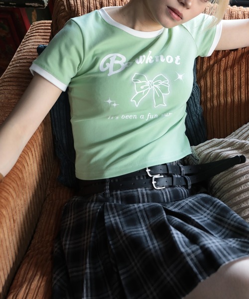 [VITALSIGN] リリー リボン リンガー Tシャツ tシャツ 「HOOK」for girls リボンプリントリンガーtシャツ