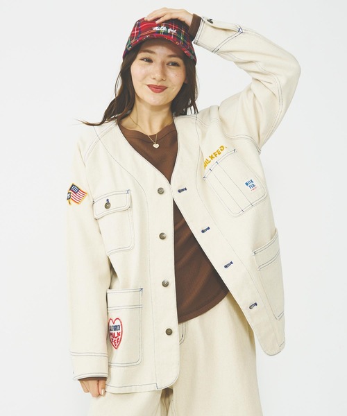 MILKFED. カバーオール MANY PATCHED COLLARLESS JACKET