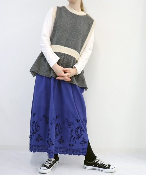 ベスト ジレ Lambs vest「ニットベスト」 レディース le ELMi ベスト ジレ Summer knit vest ＆ multi scarf set