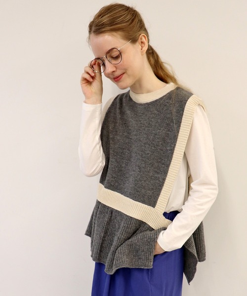 ベスト ジレ Lambs vest「ニットベスト」 レディース le ELMi ベスト ジレ Summer knit vest ＆ multi scarf set