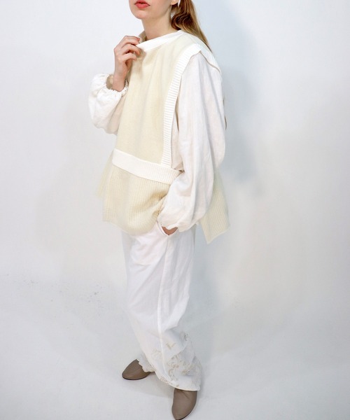 ベスト ジレ Lambs vest「ニットベスト」 レディース La-gemme ベスト ジレ フェザーヤーンベスト レディース