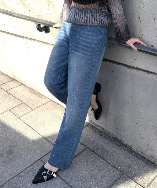 ジーンズ デニム デニムパンツ ラインストーン付きヴィンテージルーズ