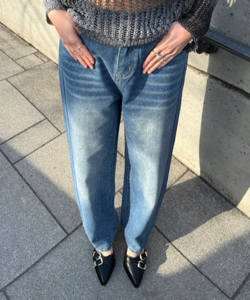 ジーンズ デニム デニムパンツ ラインストーン付きヴィンテージルーズ