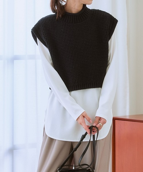 ニッセン（nissen） ニット セーター ワッフル編ショート丈ニット