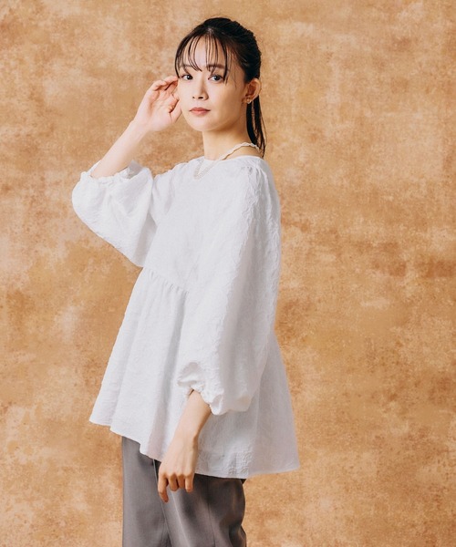 GLOBAL WORK ブラウス シャツ お手入れラクラクジャガード
