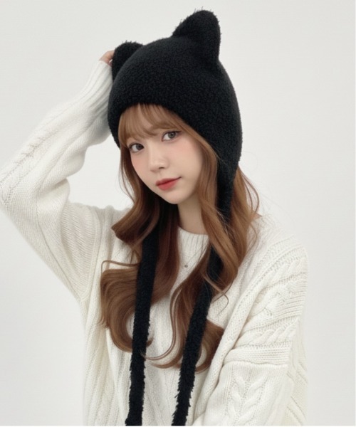 ニット帽 ニットキャップ 「HIKA」くま耳パフニットCAP レディース