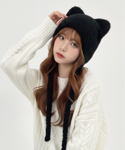 ニット帽 ニットキャップ 「HIKA」くま耳パフニットCAP レディース