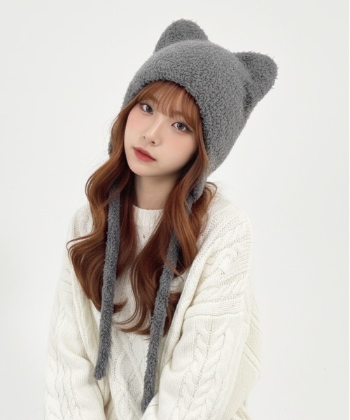 ニット帽 ニットキャップ 「HIKA」くま耳パフニットCAP レディース