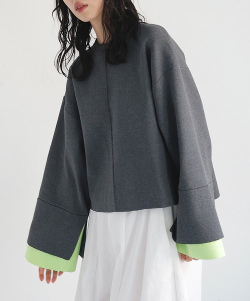 ニット セーター Flare sleeve bicolor ribbon ニット レディース LIAN ニット セーター フレアスリーブバイカラーニット