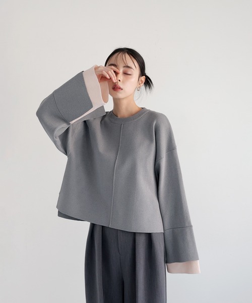 ニット セーター Flare sleeve bicolor ribbon ニット レディース LIAN ニット セーター フレアスリーブバイカラーニット