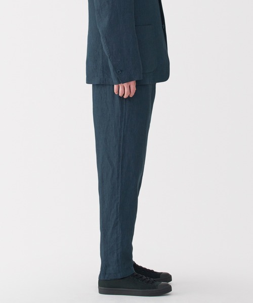 無印良品 新品 リネン洗いざらしテーパードパンツ 紳士 L 黒
