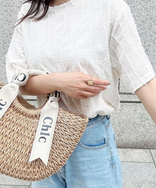 GeeRA tシャツ ジャガードフリンジ半袖カットソーTシャツ