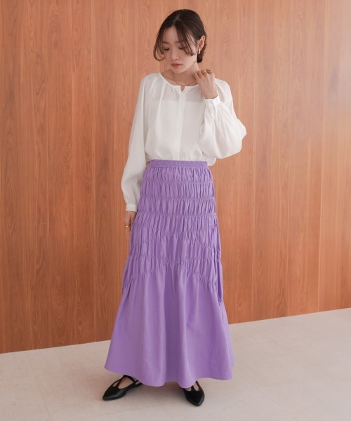 新品リップルシャーリングギャザースカート ホワイトM FREAK'S STORE/花柄 シャーリングギャザースカート｜Daytona