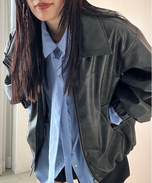 JEANASIS ビンテージレザーブルゾン ブラック JEANASIS（ジーナシス） ブルゾン アウター ヴィンテージパファー