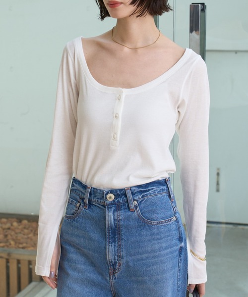 tシャツ コットンヘンリーネックプルオーバー レディース