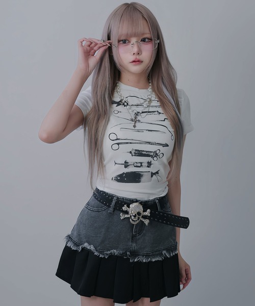 Diable baiser（ディアブルベーゼ） tシャツ プリントクロップド丈半袖