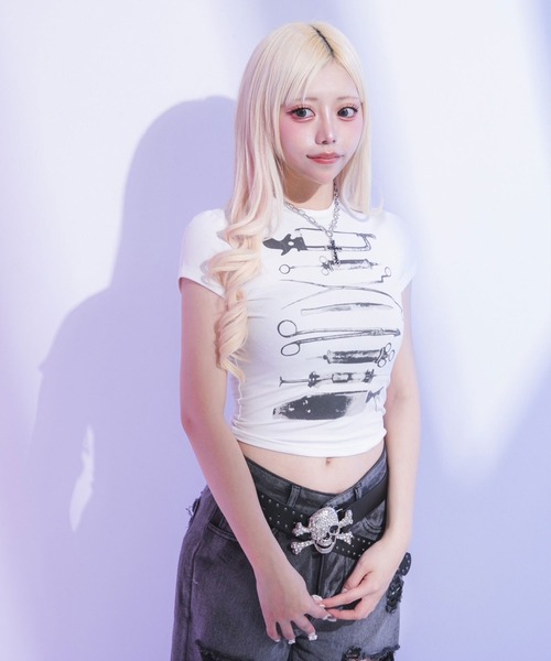 Diable baiser（ディアブルベーゼ） tシャツ 半袖 プリントクロップド