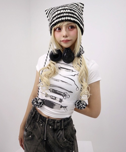 Diable baiser（ディアブルベーゼ） tシャツ 半袖 プリントクロップド