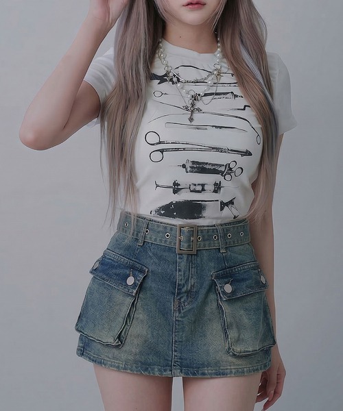 Diable baiser（ディアブルベーゼ） tシャツ 半袖 プリントクロップド