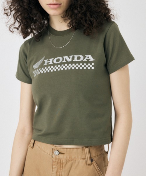 MOUSSY tシャツ HONDA RHINESTONE Tシャツ レディース