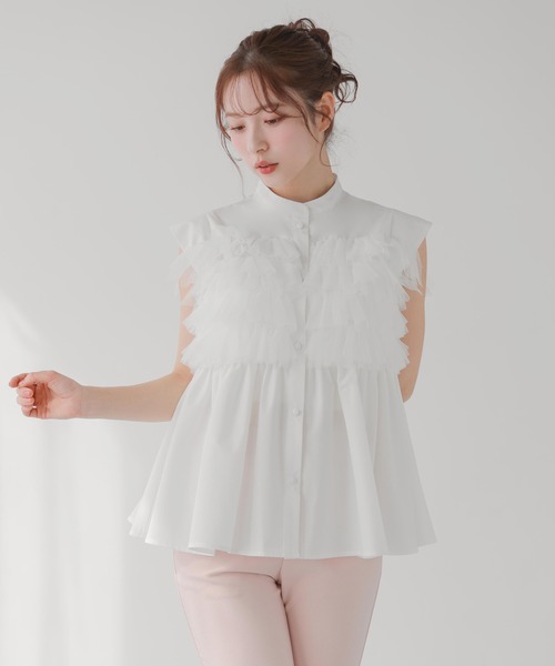 Fit more（フィットモア） ブラウス シャツ チュールドッキングフリル