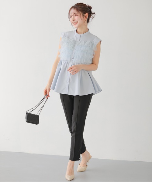 Fit more（フィットモア） ブラウス シャツ チュールドッキングフリル 