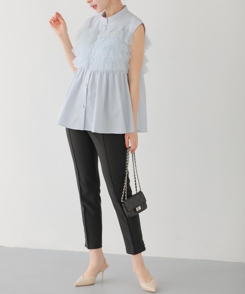 Fit more（フィットモア） ブラウス シャツ チュールドッキングフリル 