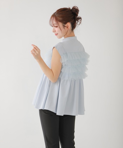 Fit more（フィットモア） ブラウス シャツ チュールドッキングフリル 