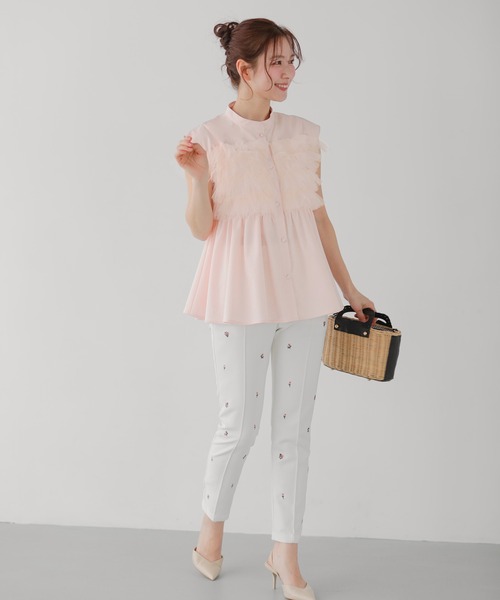 Fit more（フィットモア） ブラウス シャツ チュールドッキングフリル 