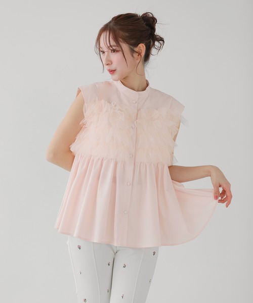 Fit more（フィットモア） ブラウス シャツ チュールドッキングフリル 