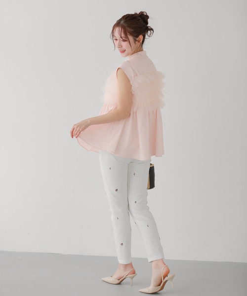 Fit more（フィットモア） ブラウス シャツ チュールドッキングフリル 