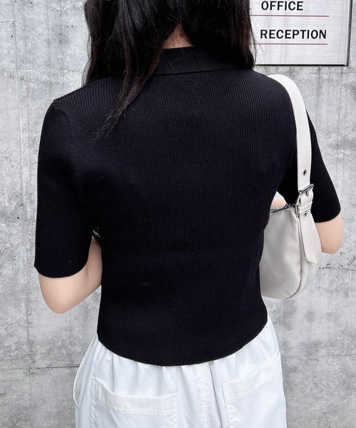即発送♡【新品未使用】ENEU ハンナミ 襟 ニット 半袖 トップス セーター INGNI ニット セーター 襟付フロントロゴ刺繍半袖ジップニット