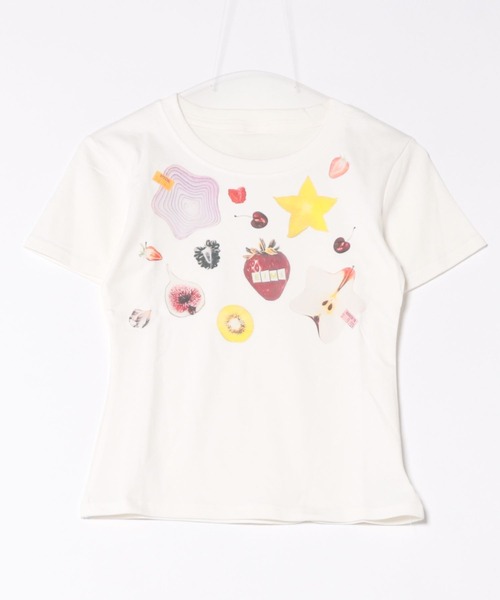 AsRiRe tシャツ 新柄追加/イチゴ柄プリントTシャツ レディース