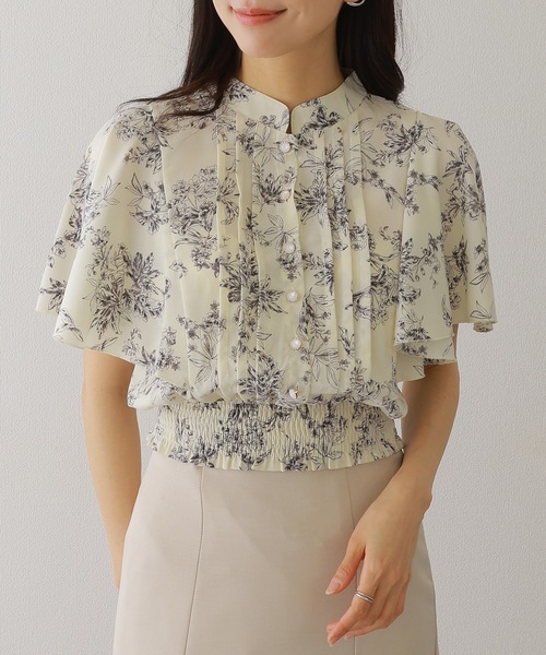アトリエgg ★スタンドカラーブラウス　花柄 Lace Ladies（レースレディース） ブラウス シャツ 半袖 スタンド